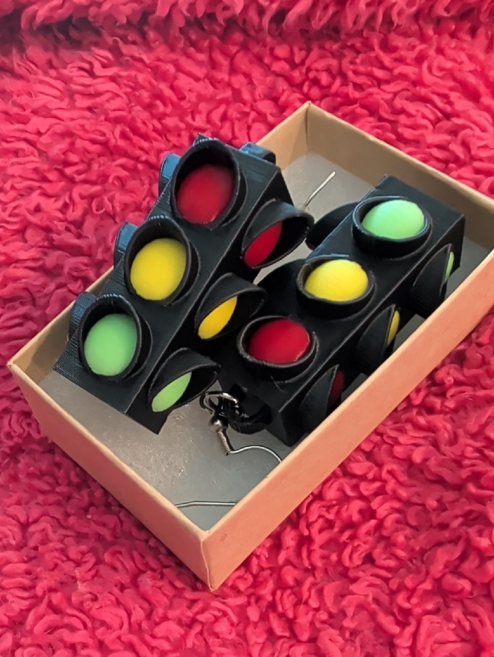 Traffic Light Drop Earrings - Red, Yellow, Green